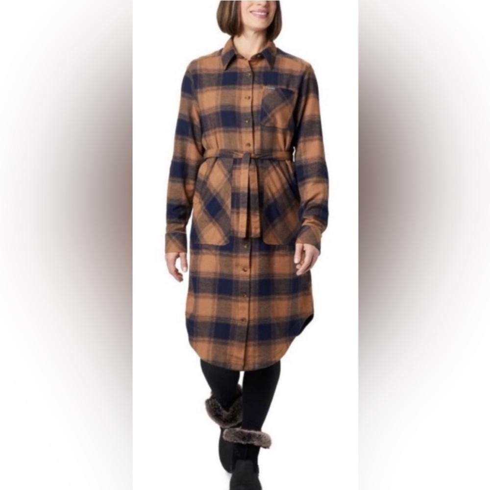 Columbia Plaid Shirt Dress with Belt and Pockets L